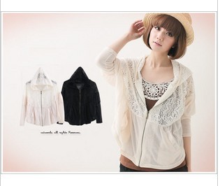 2012 women's fashion patchwork xc3 with a hood zipper long-sleeve short jacket loose