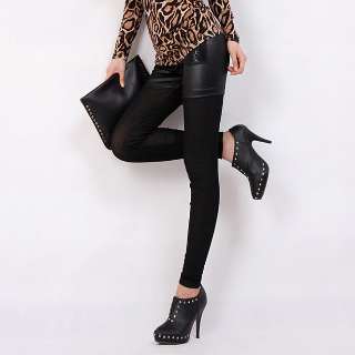 2012 women's fashion personality slim leather shorts faux two piece plus velvet thermal ankle length trousers