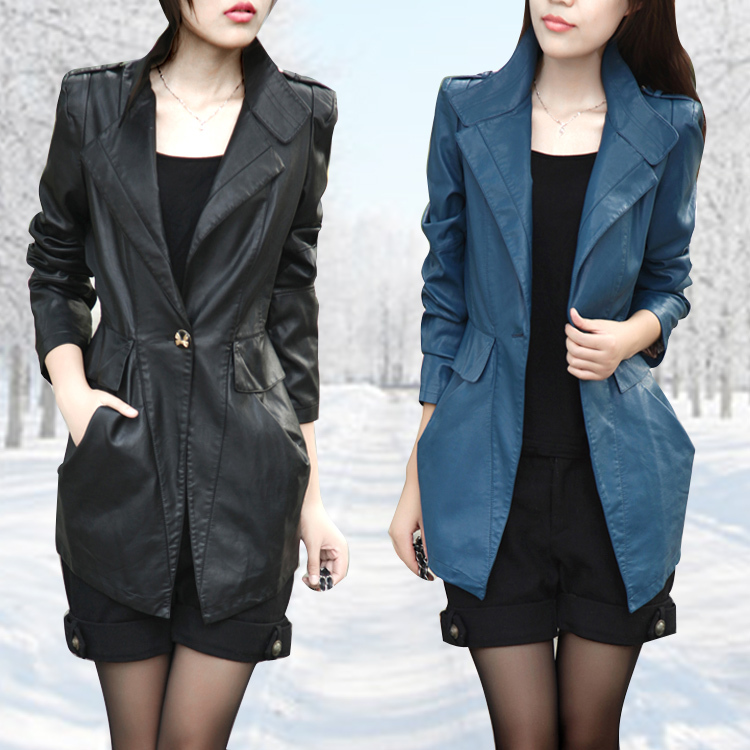 2012 women's fashion slim medium-long PU water washed leather clothing outerwear plus size available