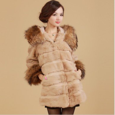 2012 women's  fashion winter rabbit fur coat ,medium-long hooded winter casual fur jacket,china haining fur coat