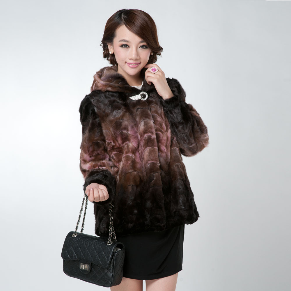 2012 women's fashionable casual mink hair hooded overcoat fur coat