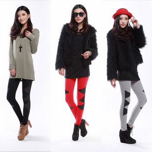 2012 women's faux leather legging patchwork pencil pants elastic ankle length trousers female trousers 3pcs/lot