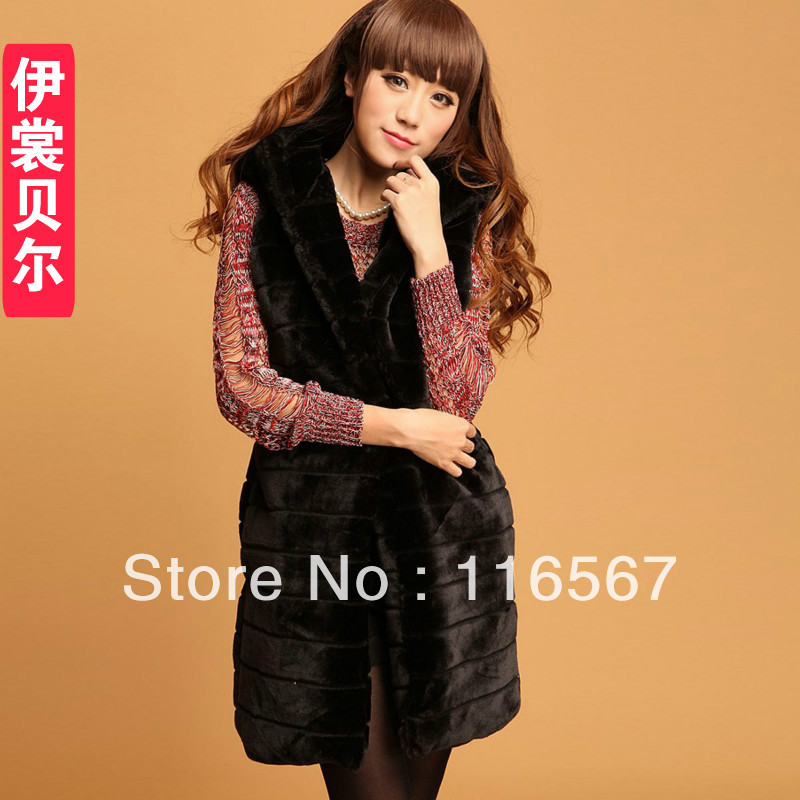 2012 women's faux vest medium-long velvet fur coat overcoat