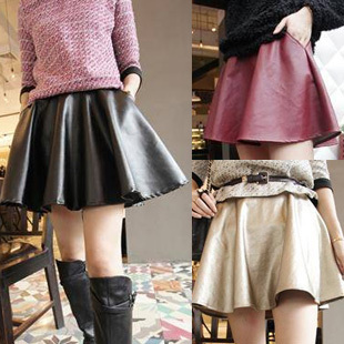 2012 women's female casual solid color leather skirt short skirt puff skirt bust skirt