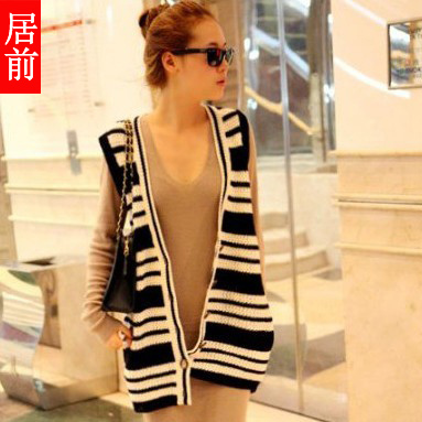 2012 women's female winter stripe sleeve length yarn vest vest y6344