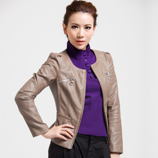 2012 women's formal short design women's leather clothing slim jacket PU motorcycle coat short design