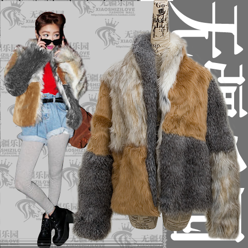 2012 women's fox fur patchwork faux fur outerwear slim short design