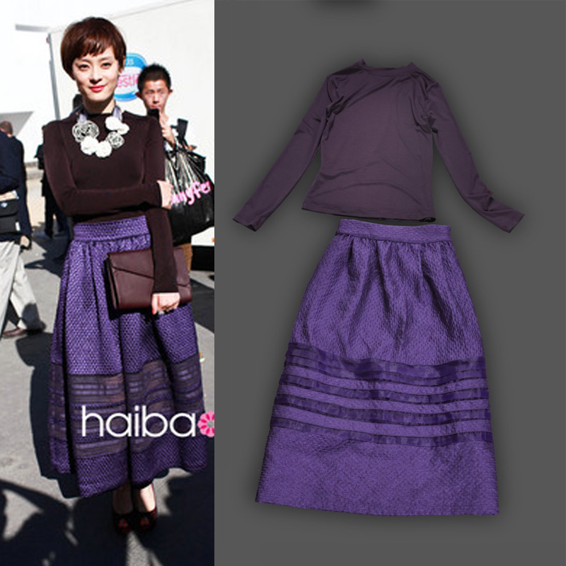 2012 women's full dress 2 piece set female taste purple set half-length full dress