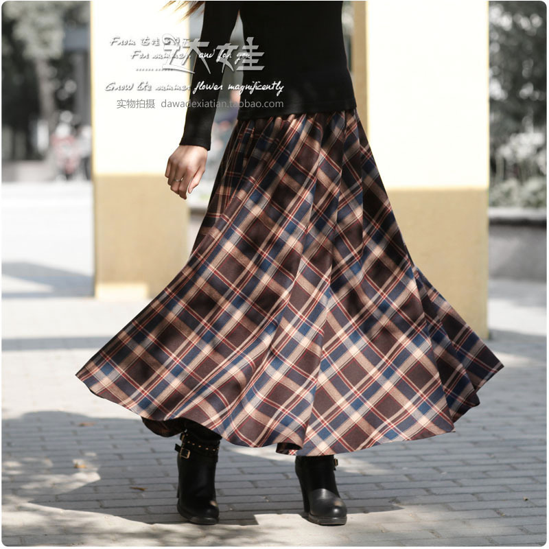 2012 women's full dress bust skirt plaid skirt vintage skirt Leather