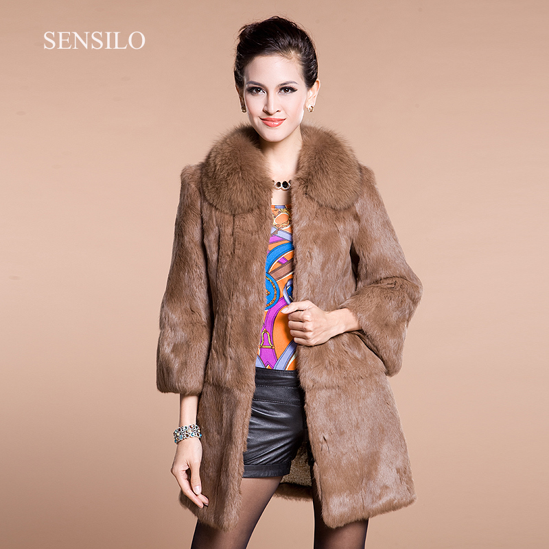 2012 women's fur coat genuine rabbit fur coat full piece fox fur neck muti color for choose overcoat free shipping