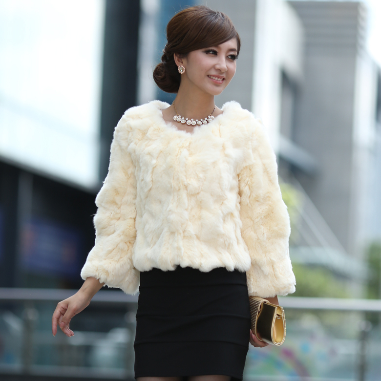 2012 women's fur female short design slim rex rabbit hair fur coat