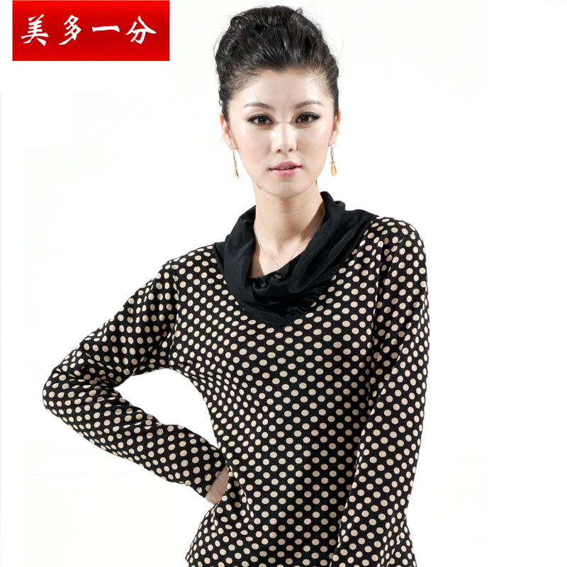 2012 women's gauze lace long-sleeve turtleneck polka dot thermal plus velvet thickening sweatshirt basic shirt