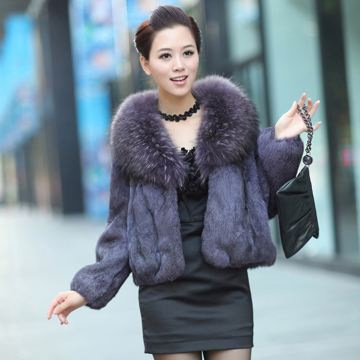 2012 women's genuine leather fur rabbit fur coat raccoon fur