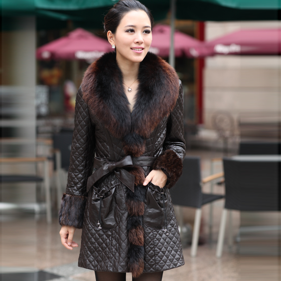 2012 women's genuine leather sheepskin leather clothing fox fur mink fight mink leather clothing outerwear