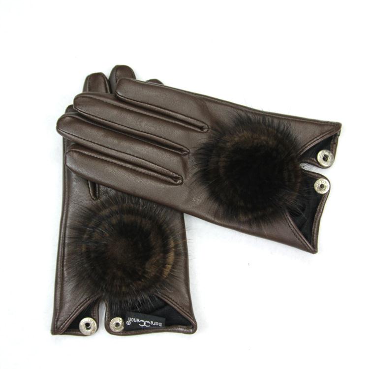 2012 women's gloves ultralarge women's mink hair ball sheepskin genuine leather gloves suede gloves