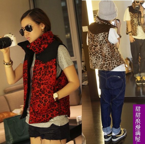 2012 women's h0282 casual all-match fashion leopard print deerskin cotton vest l