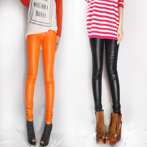 2012 women's high waist matte black PU pants faux leather legging tight trousers