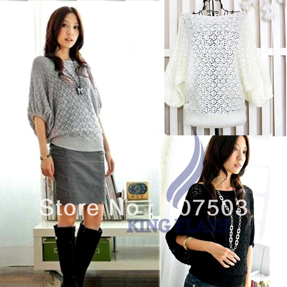 2012 women's Hollow Batwing Dolman Knit Knitting Coat Out Round Neck Sweater Top Cardigan free shipping 7087