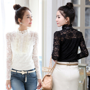 2012 women's lace turtleneck basic shirt princess shirt women's lace top spaghetti strap LL008