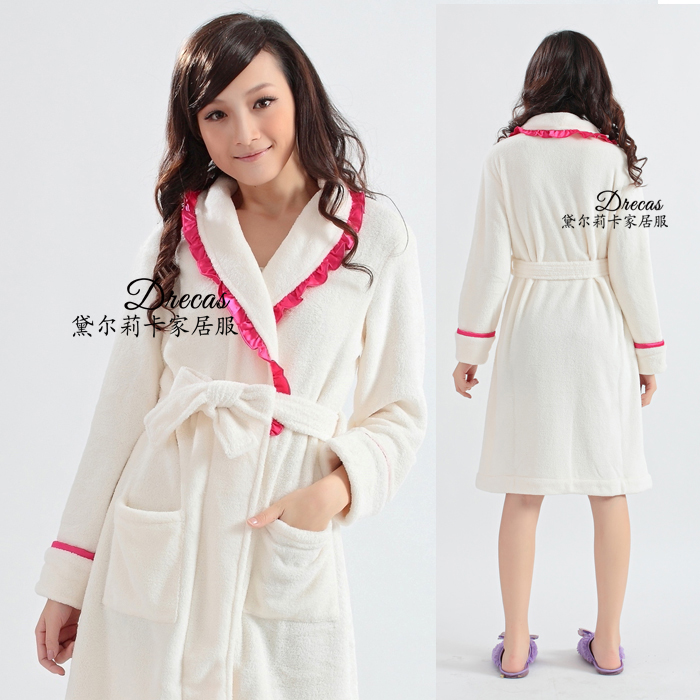 2012 women's laciness coral fleece shawl collar robe bathrobes