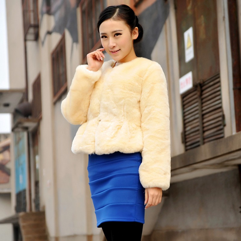 2012 women's ladies casual elegant slim waist skirt slim rex rabbit hair short design fur coat