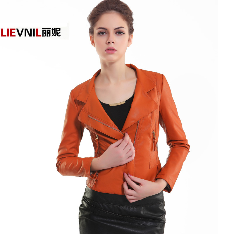 2012 women's leather clothing female short design slim outerwear stand collar leather jacket PU water wash women's leather