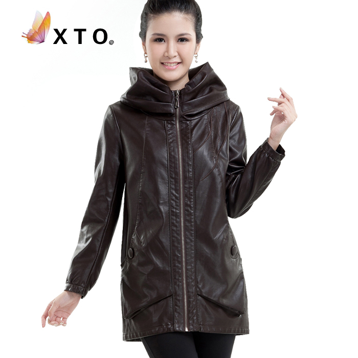 2012 women's leather clothing leather clothing medium-long plus size women's leather clothing outerwear women's outerwear