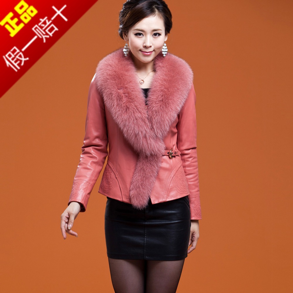 2012 women's leather jacket sheepskin clamp cotton coat