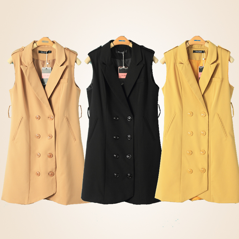 2012 women's long design double breasted trend suit vest sleeveless epaulette suit vest outerwear top