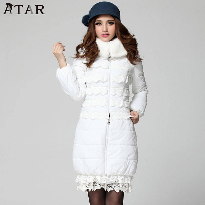 2012 women's long design rabbit fur lace decoration down coat outerwear female winter