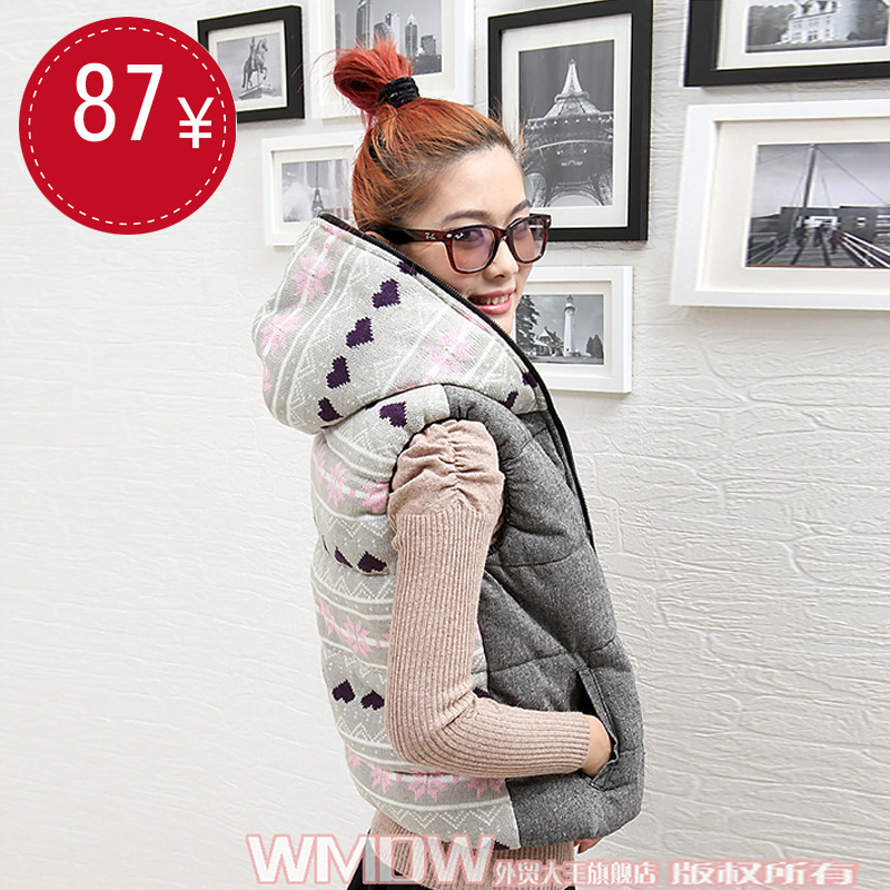 2012 women's love with a hood yarn vest wadded jacket vest ww2735