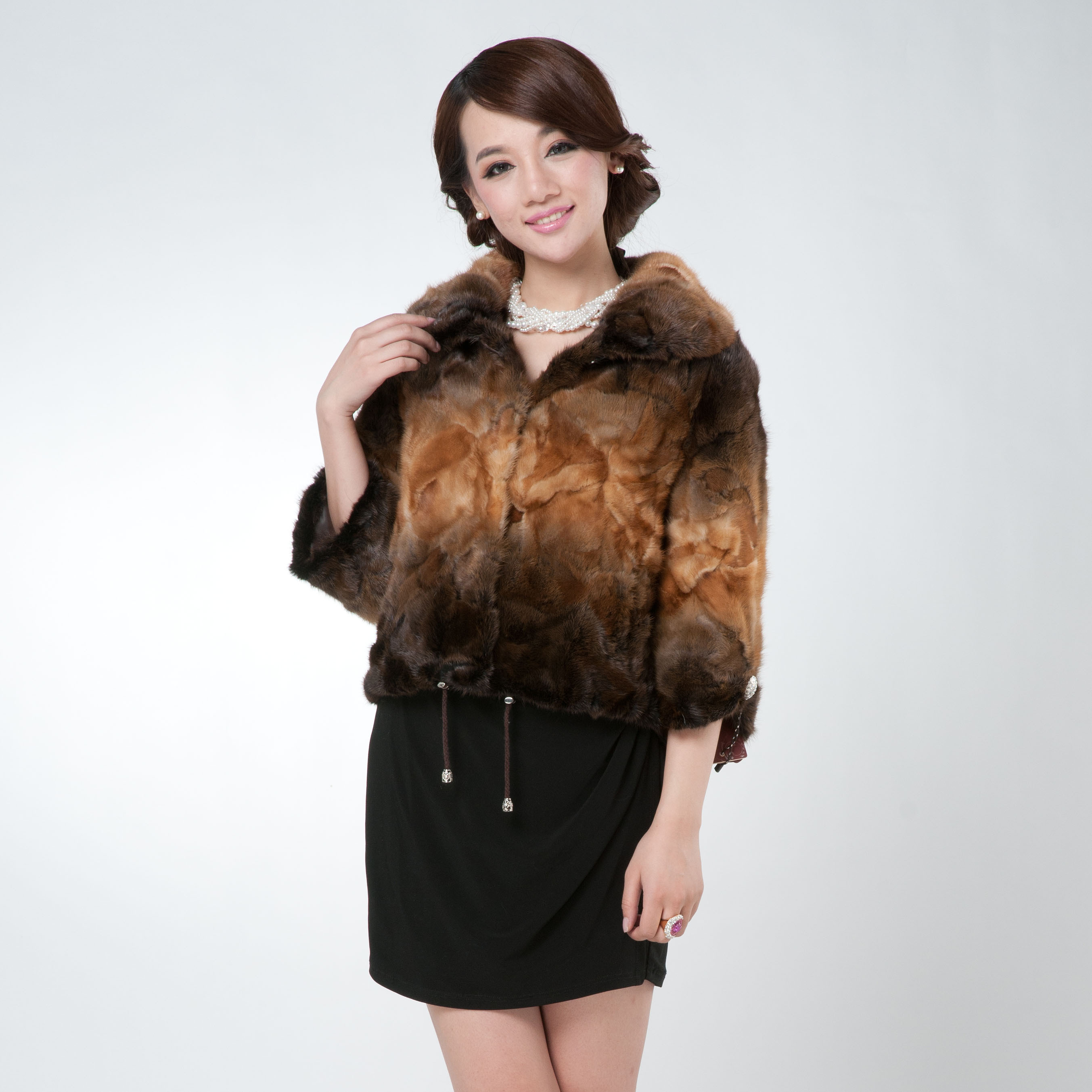 2012 women's luxury mink turn-down collar three quarter sleeve fur coat fashion mink overcoat