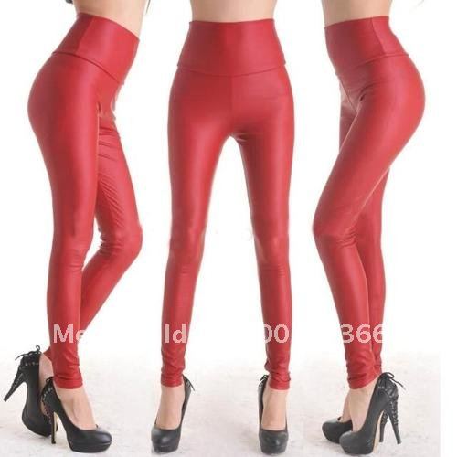 2012 Women's Matt look Streth high waist faux leather pants tights leggings