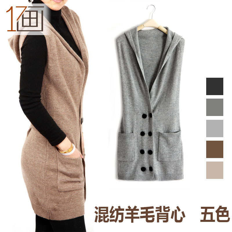 2012 women's medium-long with a hood slim all-match sweater double breasted sleeveless woven vest 5