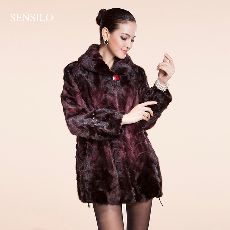 2012 women's mink fur coat black mix dark red stripes genuine mink fur overcoat medium-long fur s31800 ems free shipping