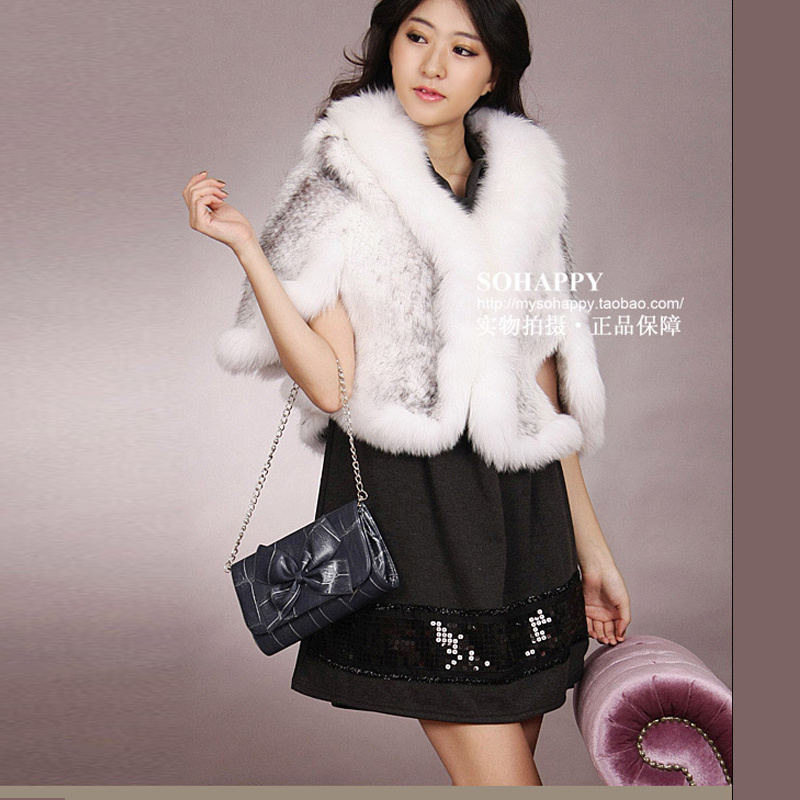 2012 women's mink fur knitted cape white fight mink outerwear