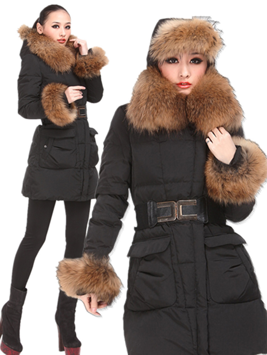 2012 Women's Missfofo Ultralarge Raccoon Fur Long Design Down Coat Lei Fng Cp Free Shipping