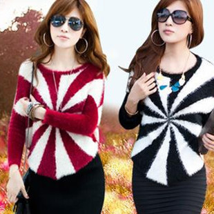 2012  women's mohair long-sleeve sweater fashion british style trend stripe batwing shirt