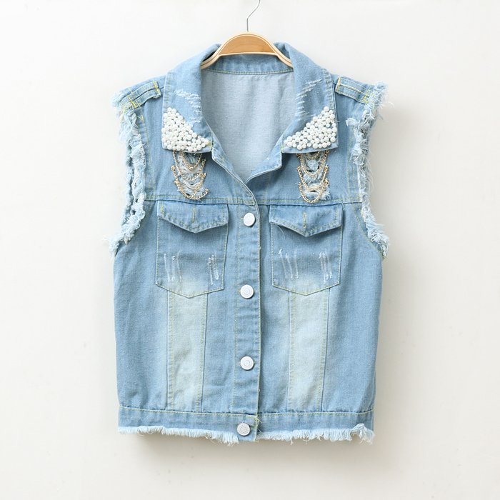 2012 women's neckline beaded tassel cuff sleeveless denim vest