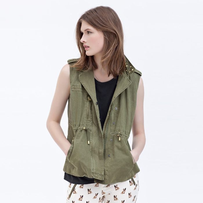 2012 women's new arrival fashion rivet Army Green vest female autumn and winter