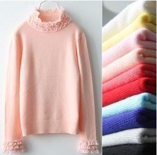 2012 women's new arrival sweater basic shirt Women lace decoration slim long-sleeve sweater 9 colors/1pc/lot/free shipping/hot