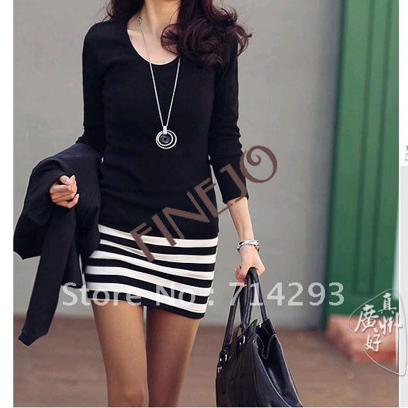 2012 women's new Korean ladies large size fashion Slim striped dress free shipping 3691