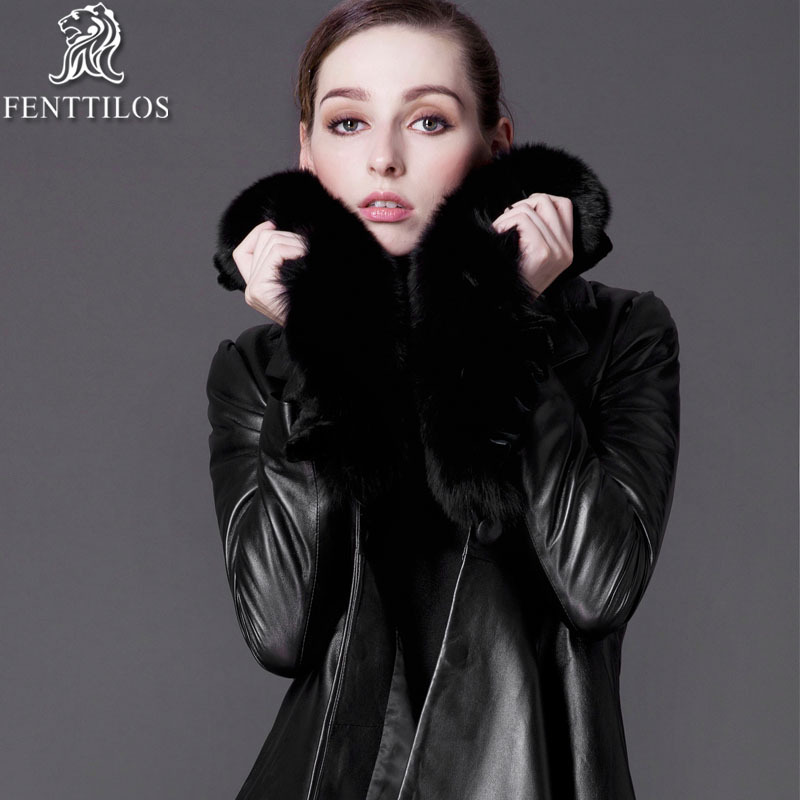 2012 Women's    nvchen leather clothing fox fur long design sheepskin overcoat rex rabbit hair fur p2  fashion winter coat