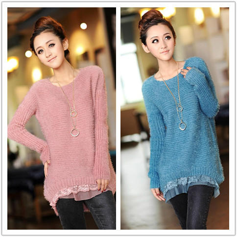 2012 women's o-neck thickening shaggier sweater lace long-sleeve sweater outerwear