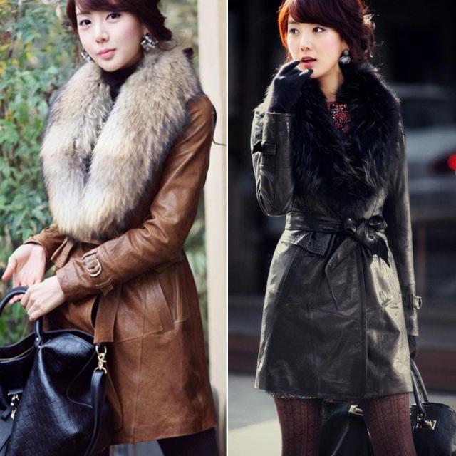 2012 women's overcoat medium-long slim raccoon fur large fur collar fur coat