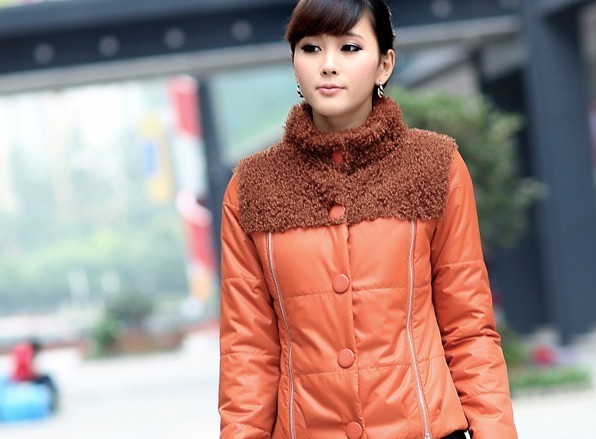 2012 women's plus size button casual fur collar thickening thermal long-sleeve wadded jacket cotton-padded jacket