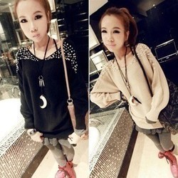 2012 women's plus size loose batwing sleeve pearl beading long-sleeve basic sweater