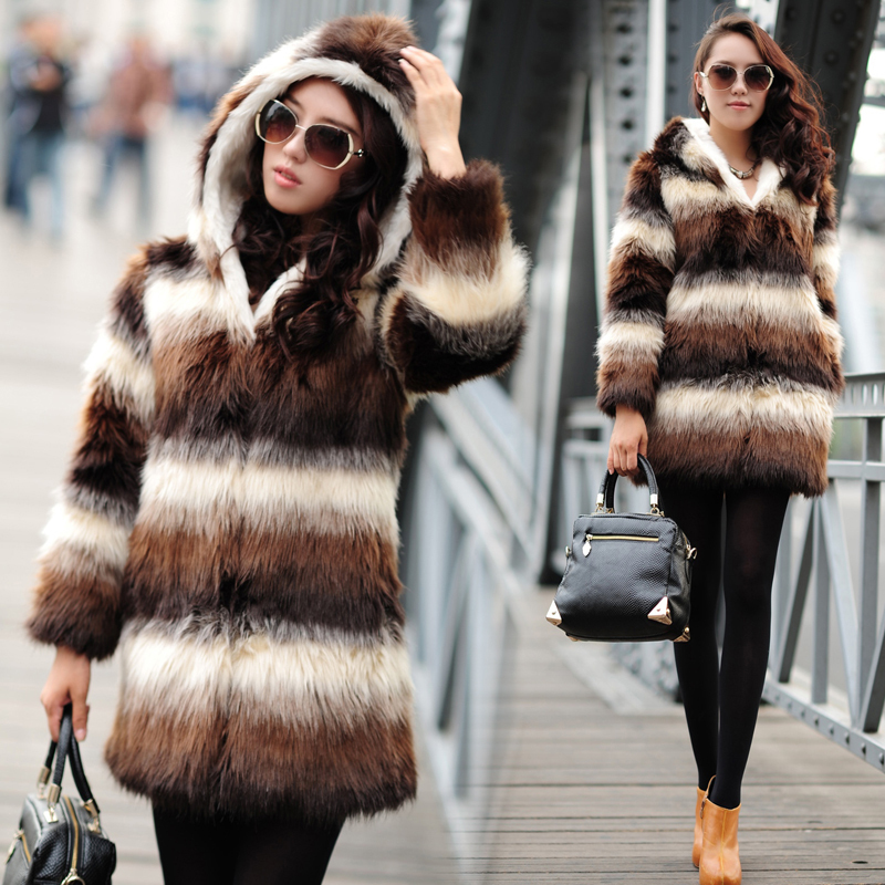 2012 women's plus size medium-long with a hood thickening fox fur wool fur coat