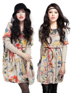 2012 women's plus size mm fashion long-sleeve sweater one-piece dress outerwear