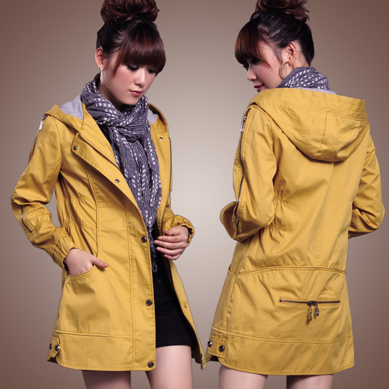 2012 women's plus size outerwear casual long design slim women's with a hood trench